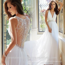 Lastest Gowns Alibaba Elegant V Neck Heavy Beaded informal Beach Chiffon Wedding Dresses Vestidos de Novia 2016 LW253